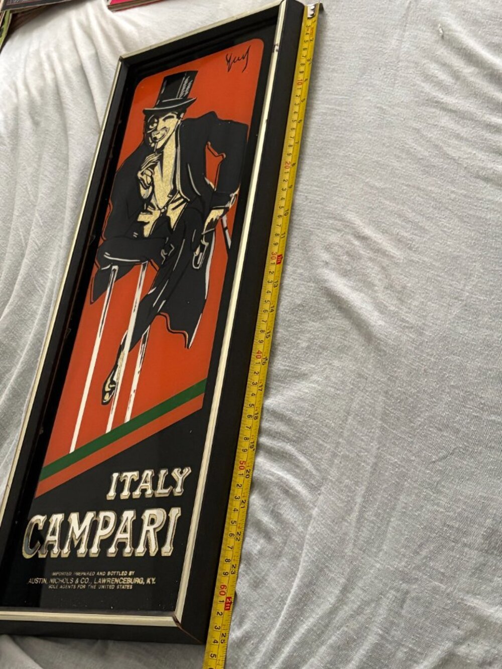 Vintage Beautiful CAMPARI ITALY Bar Glass Mirror Advertising Sign Mint 25”x 9”